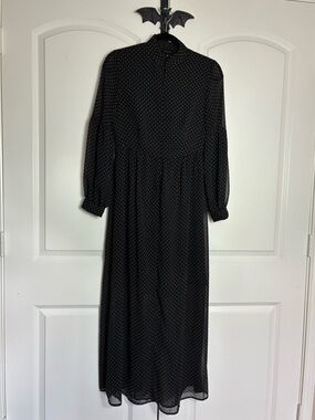 Gothic Vintage inspired Black Polka Dot Long Puff Sleeve Dress High Neck XS